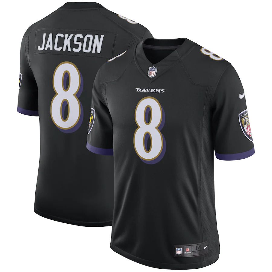 Men Baltimore Ravens 8 Lamar Jackson Nike Black Speed Machine Limited NFL Jersey